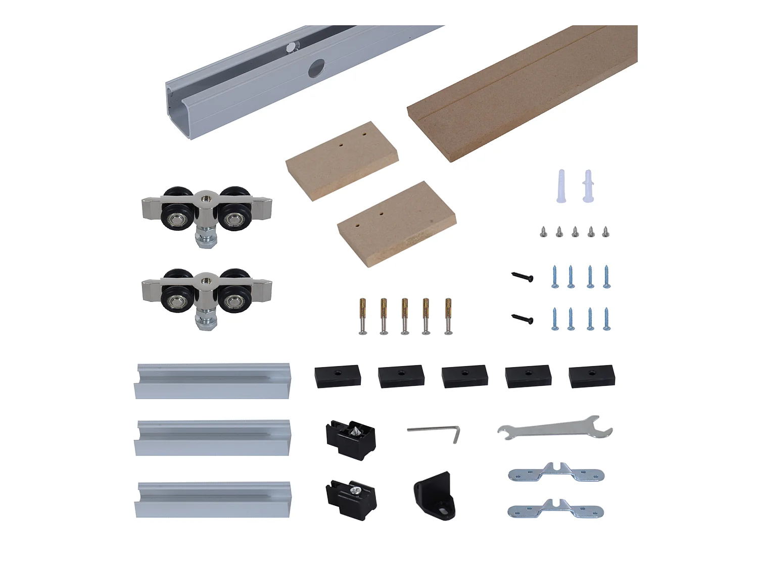 Kit de porte coulissante système galandage pour porte épaisseur 35-45 mm longueur rail 2 m charge max. 90 Kg aluminium coffrage MDF inclus