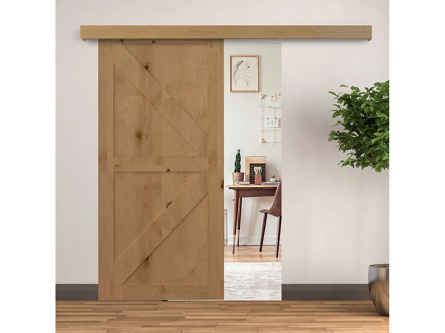 Kit de porte coulissante système galandage pour porte épaisseur 35-45 mm longueur rail 2 m charge max. 90 Kg aluminium coffrage MDF inclus