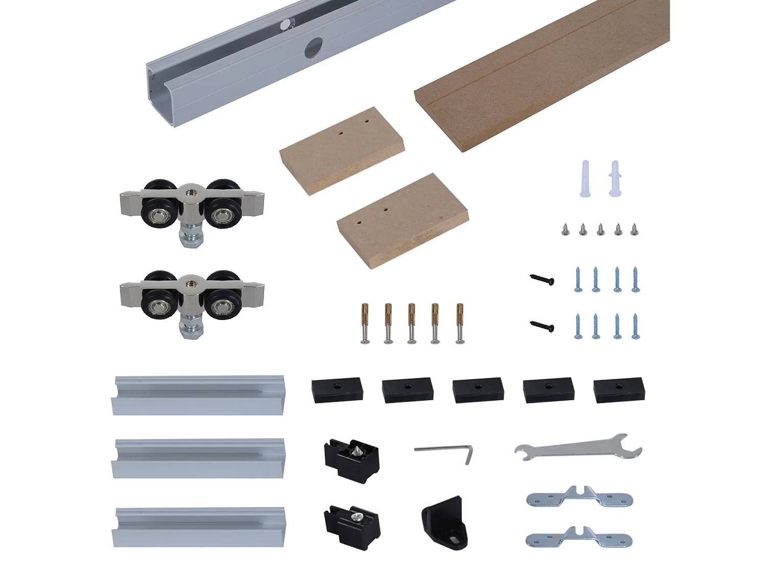 Kit de porte coulissante système galandage pour porte épaisseur 35-45 mm longueur rail 2 m charge max. 90 Kg aluminium coffrage MDF inclus