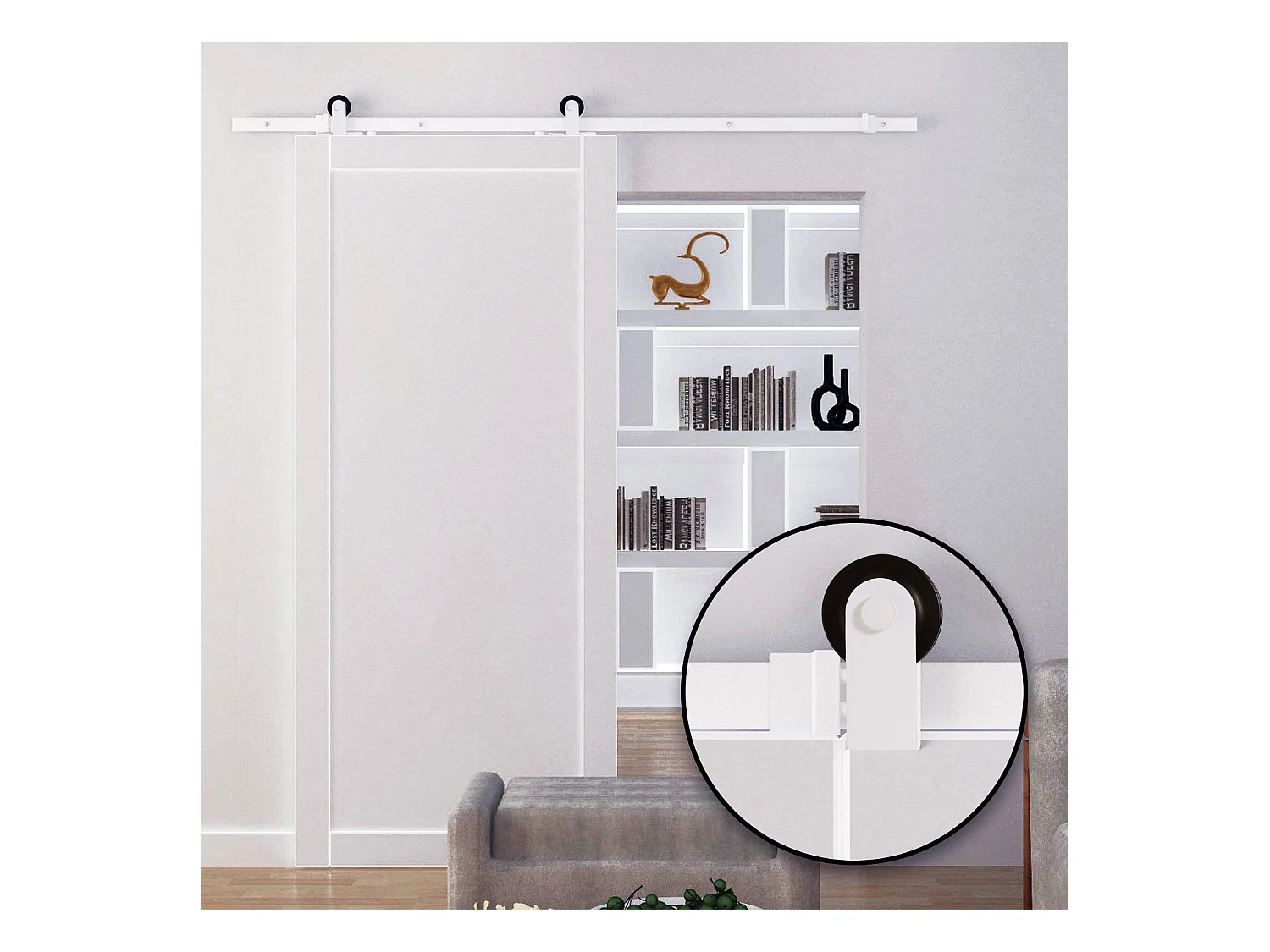 Kit de porte coulissante système galandage pour porte épaisseur 35-45 ou 40-45 mm longueur rail 1,83 m charge max. 100 Kg acier blanc