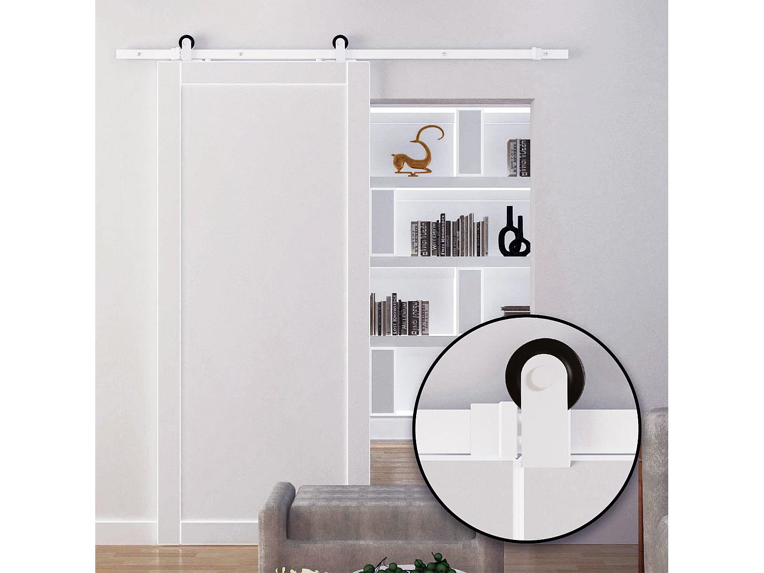 Kit de porte coulissante système galandage pour porte épaisseur 35-45 ou 40-45 mm longueur rail 1,83 m charge max. 100 Kg acier blanc