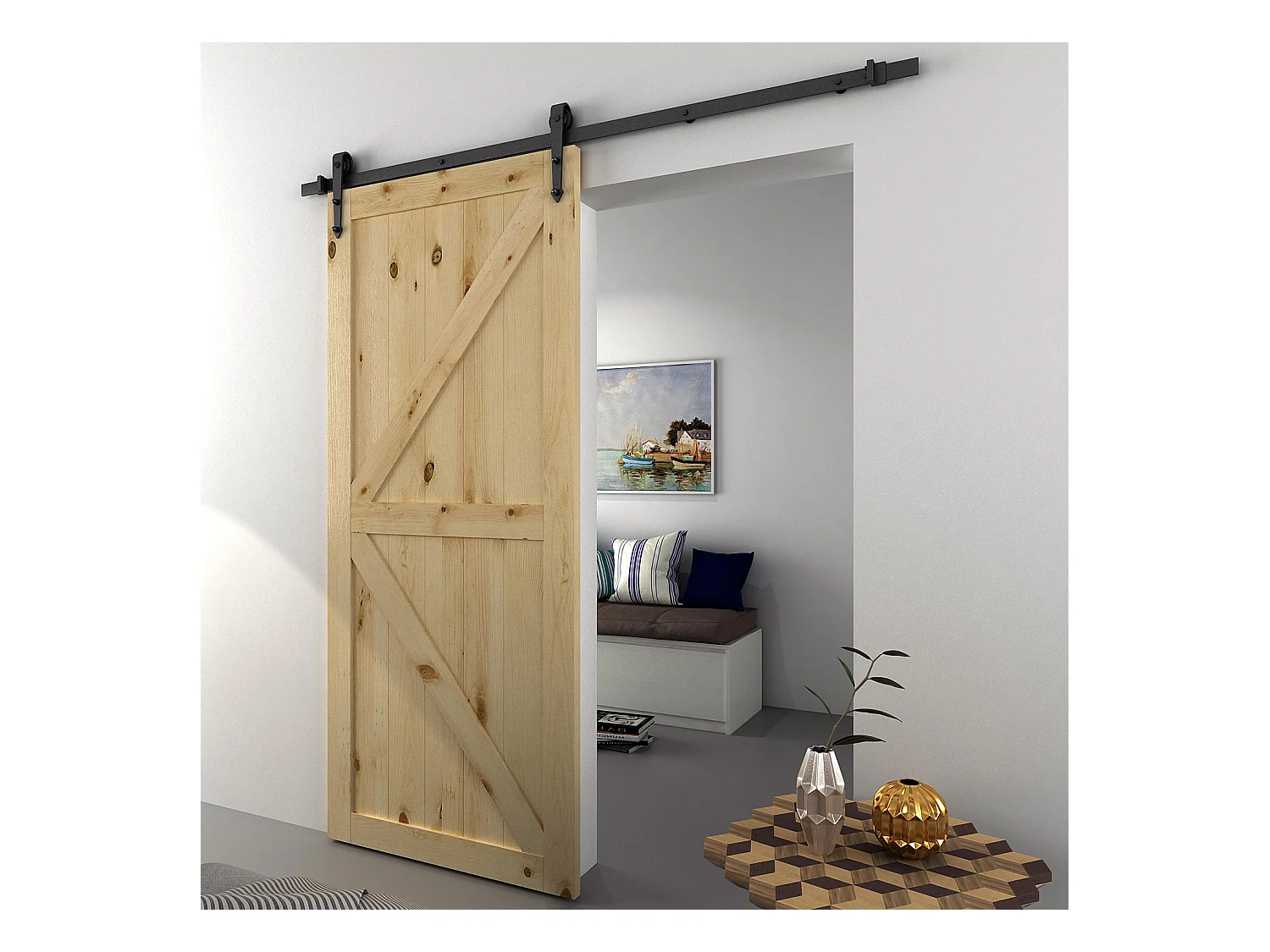 HOMCOM Kit de porte coulissante système galandage pour porte épaisseur 35-45 mm largeur max. 1 m charge max. 100 Kg acier brun foncé