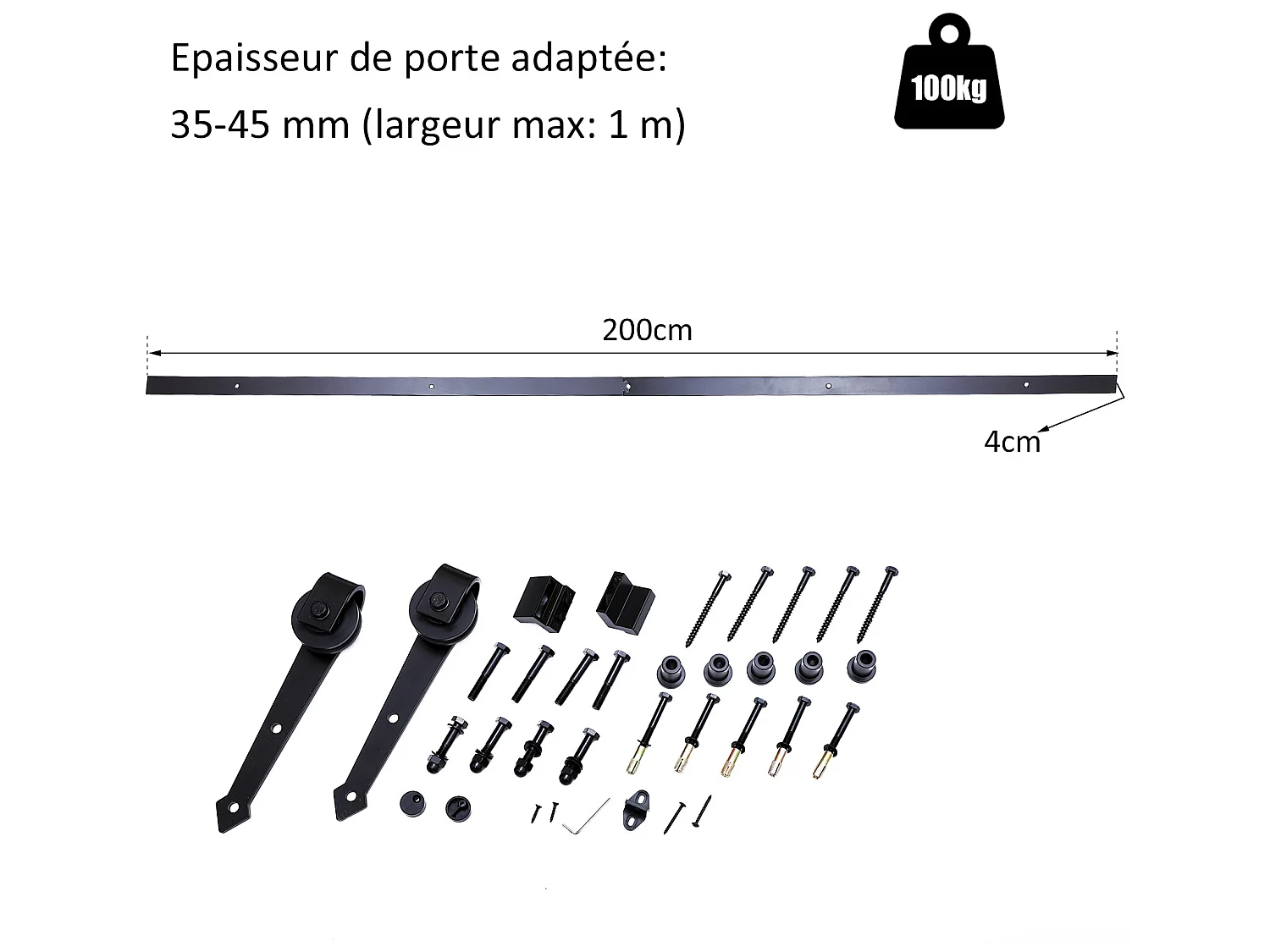 HOMCOM Kit de porte coulissante système galandage pour porte épaisseur 35-45 mm largeur max. 1 m charge max. 100 Kg acier brun foncé
