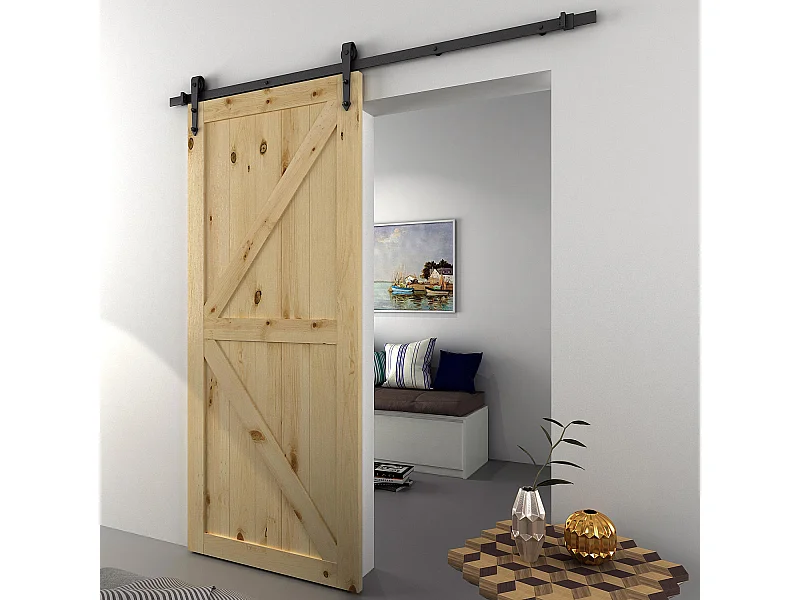 HOMCOM Kit de porte coulissante système galandage pour porte épaisseur 35-45 mm largeur max. 1 m charge max. 100 Kg acier brun foncé