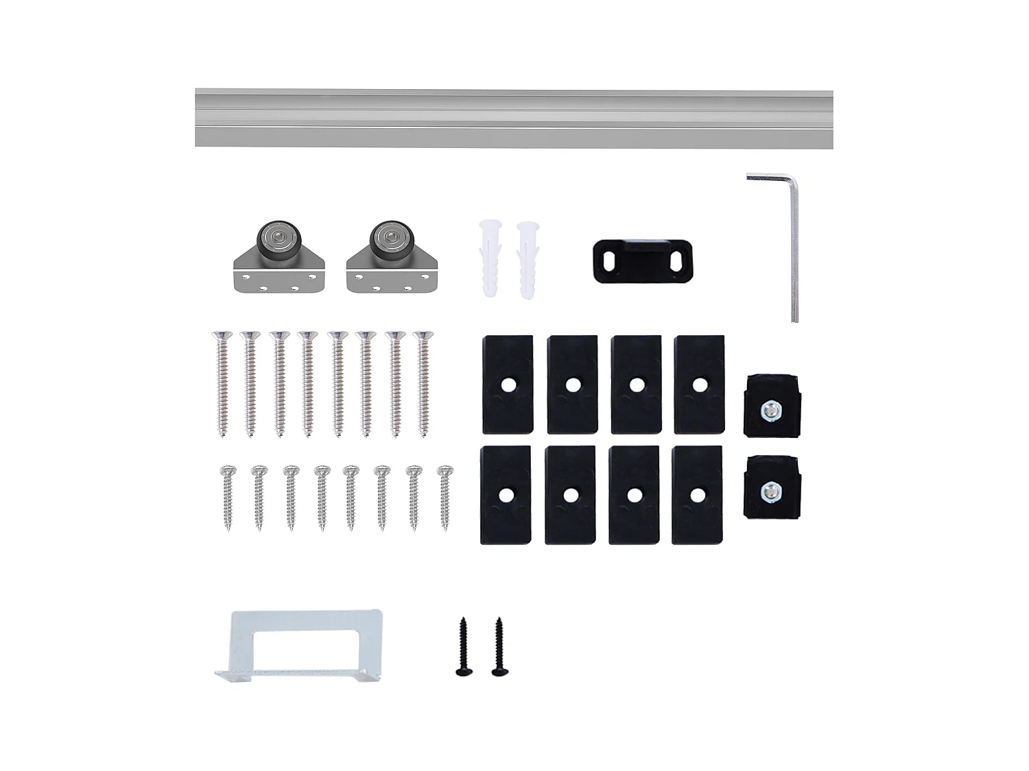 Kit complet porte coulissante 4 x 93 cm (p x l): rail, roulettes, visserie