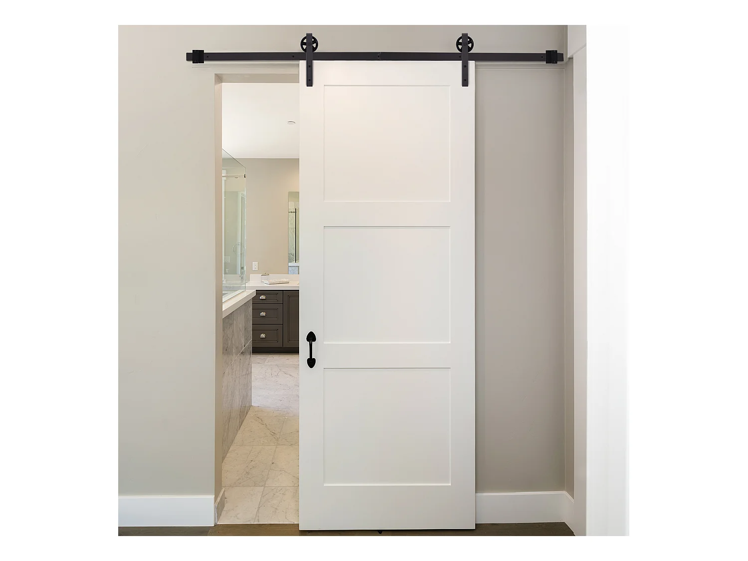 Kit de porte coulissante système galandage pour porte épaisseur 35-45 ou 40-45 mm longueur rail 1,83 m charge max. 100 Kg acier brun