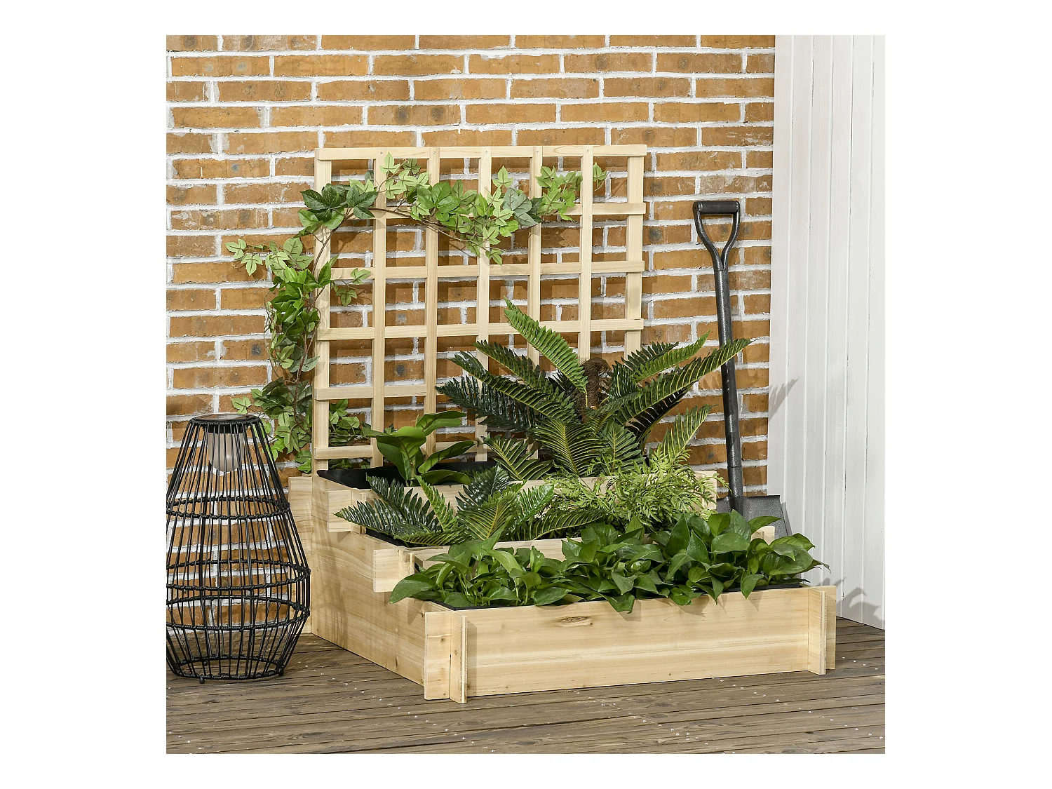 Jardinière avec treillis - jardinière en escalier 3 niveaux - dim. 95L x 95l x 110H cm - bois sapin pré-huilé