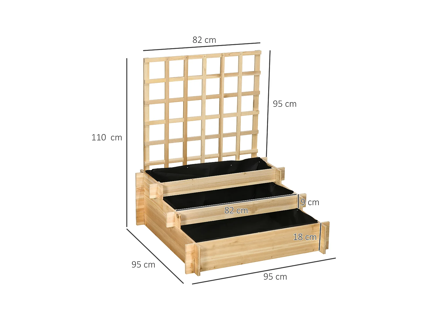 Jardinière avec treillis - jardinière en escalier 3 niveaux - dim. 95L x 95l x 110H cm - bois sapin pré-huilé
