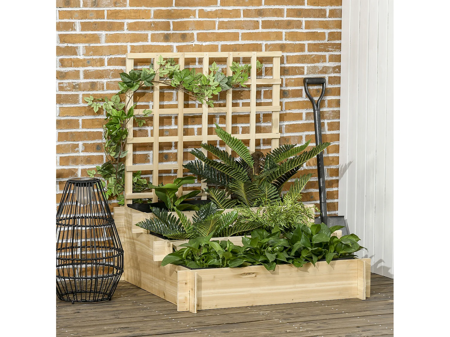 Jardinière avec treillis - jardinière en escalier 3 niveaux - dim. 95L x 95l x 110H cm - bois sapin pré-huilé