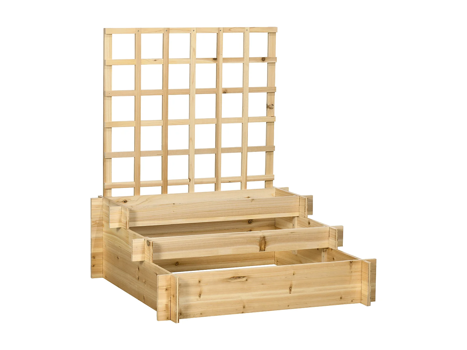 Jardinière avec treillis - jardinière en escalier 3 niveaux - dim. 95L x 95l x 110H cm - bois sapin pré-huilé