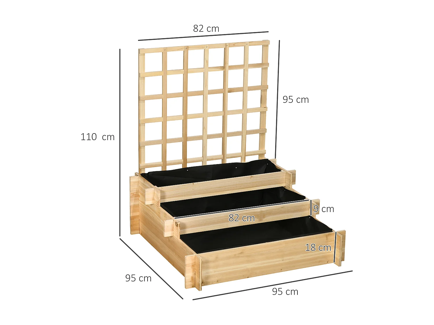 Jardinière avec treillis - jardinière en escalier 3 niveaux - dim. 95L x 95l x 110H cm - bois sapin pré-huilé