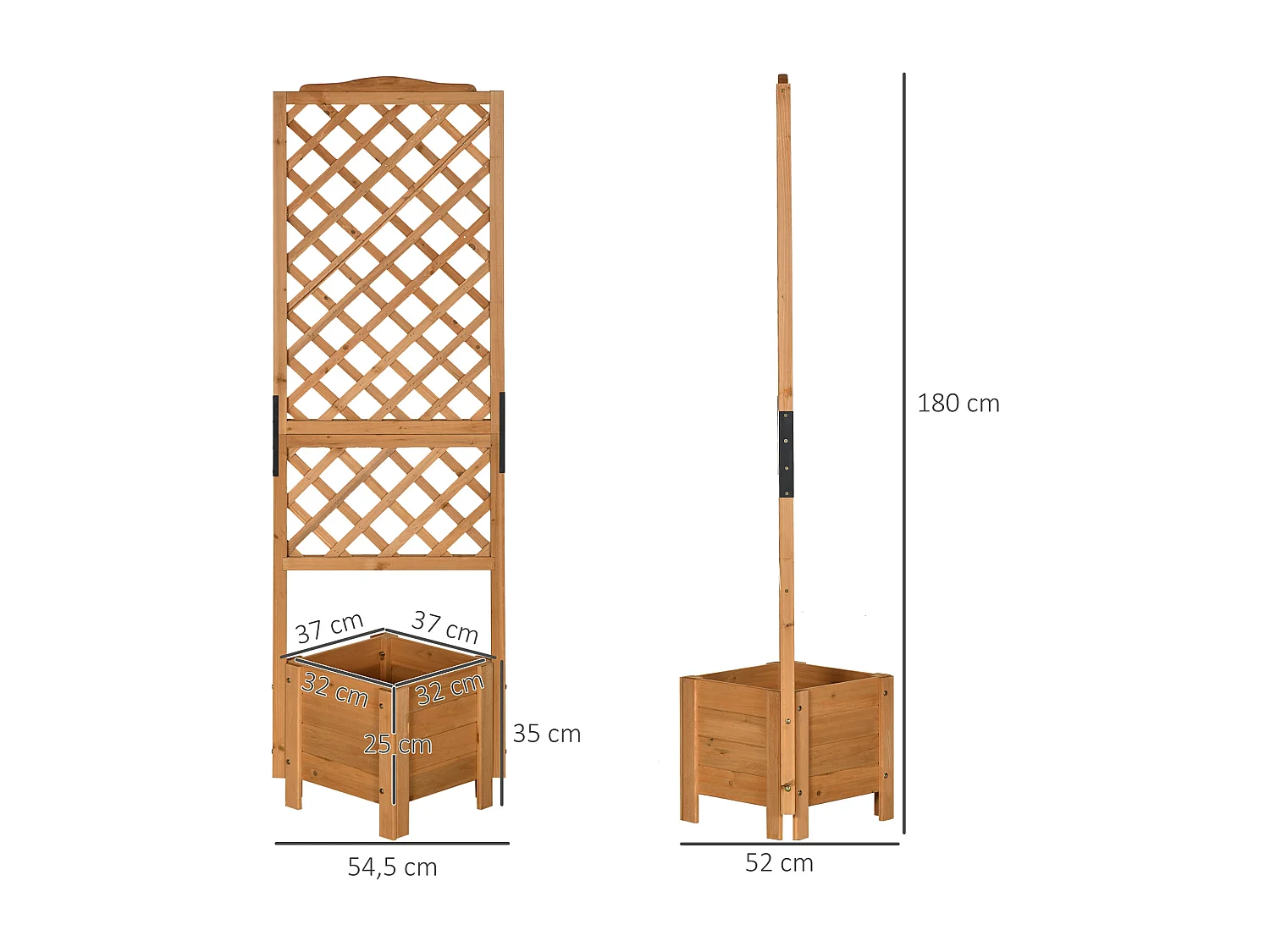 Jardinière avec treillis - bac à fleurs - jardinière sur pied - dim. 54,5L x 52l x 180H cm - bois sapin pré-huilé