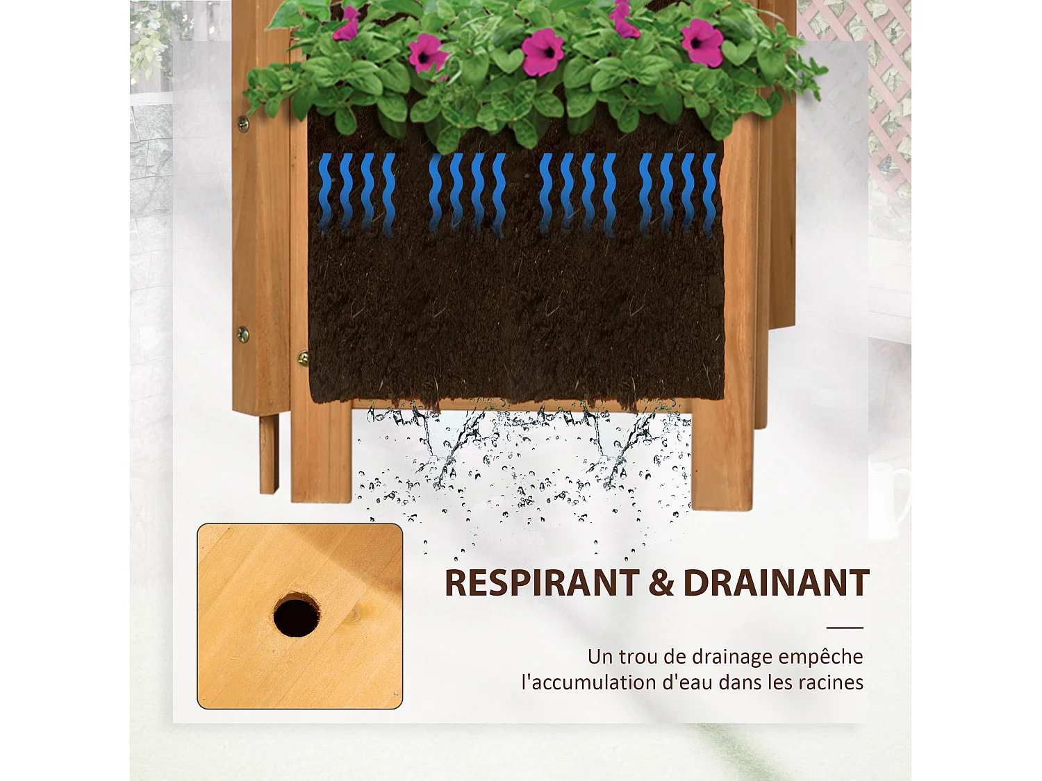 Jardinière avec treillis - bac à fleurs - jardinière sur pied - dim. 54,5L x 52l x 180H cm - bois sapin pré-huilé