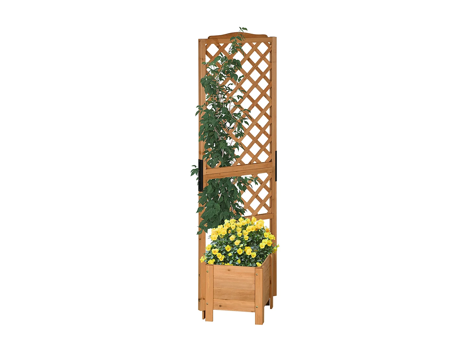 Jardinière avec treillis - bac à fleurs - jardinière sur pied - dim. 54,5L x 52l x 180H cm - bois sapin pré-huilé