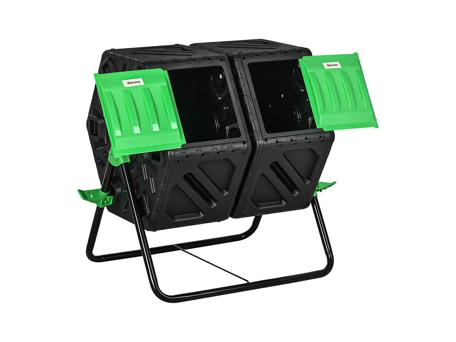 Composteur de jardin - bac à compost pour déchets - rotatif 360° - double chambre 130 L - acier PP vert noir