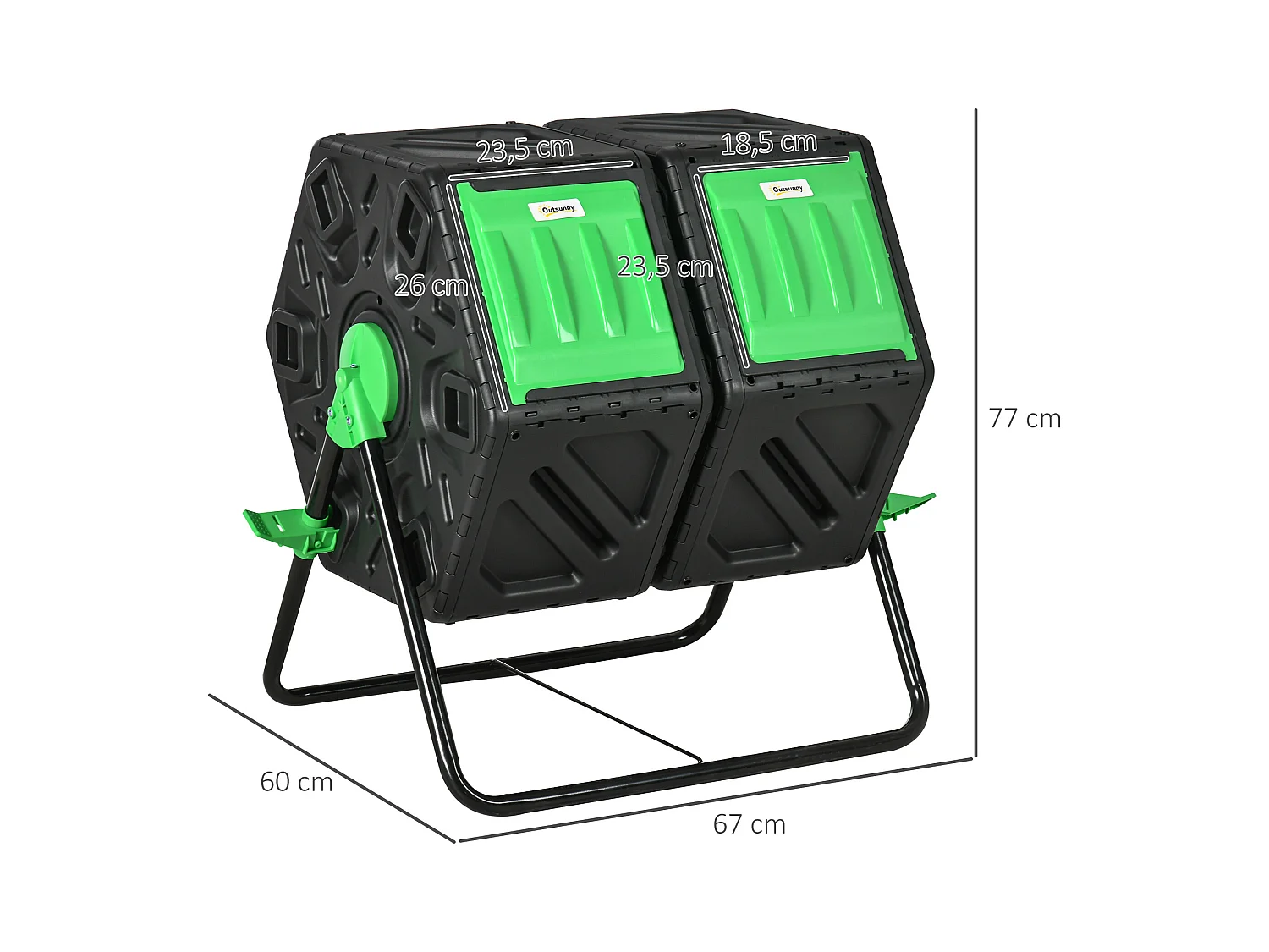 Composteur de jardin - bac à compost pour déchets - rotatif 360° - double chambre 130 L - acier PP vert noir