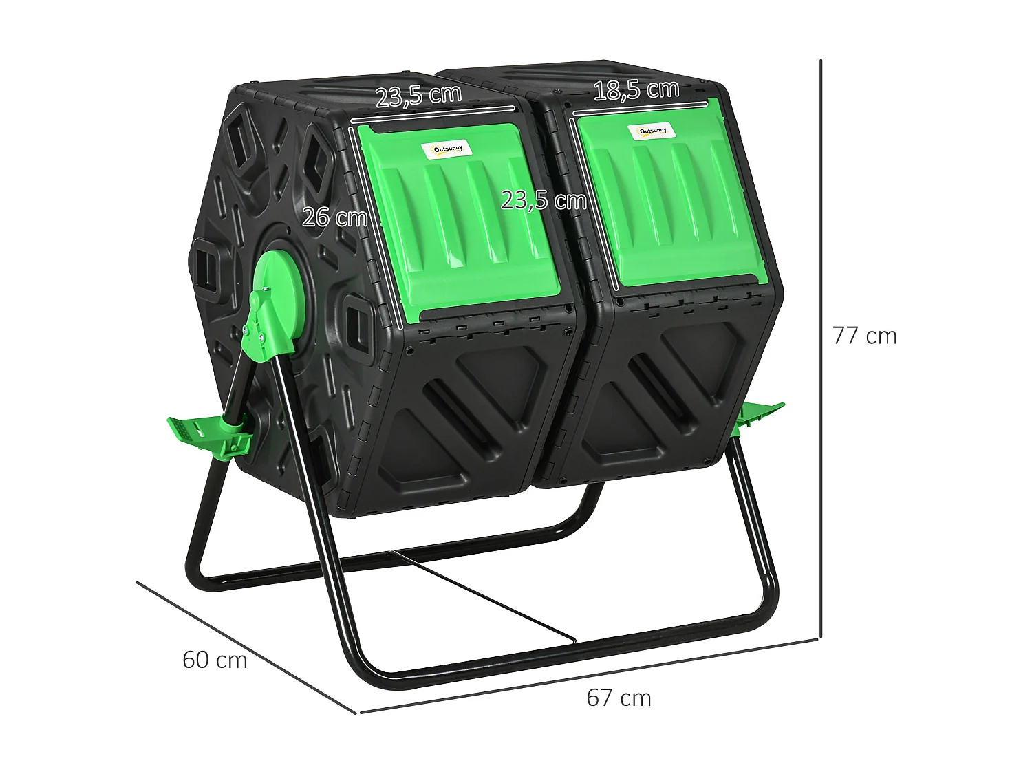Composteur de jardin - bac à compost pour déchets - rotatif 360° - double chambre 130 L - acier PP vert noir