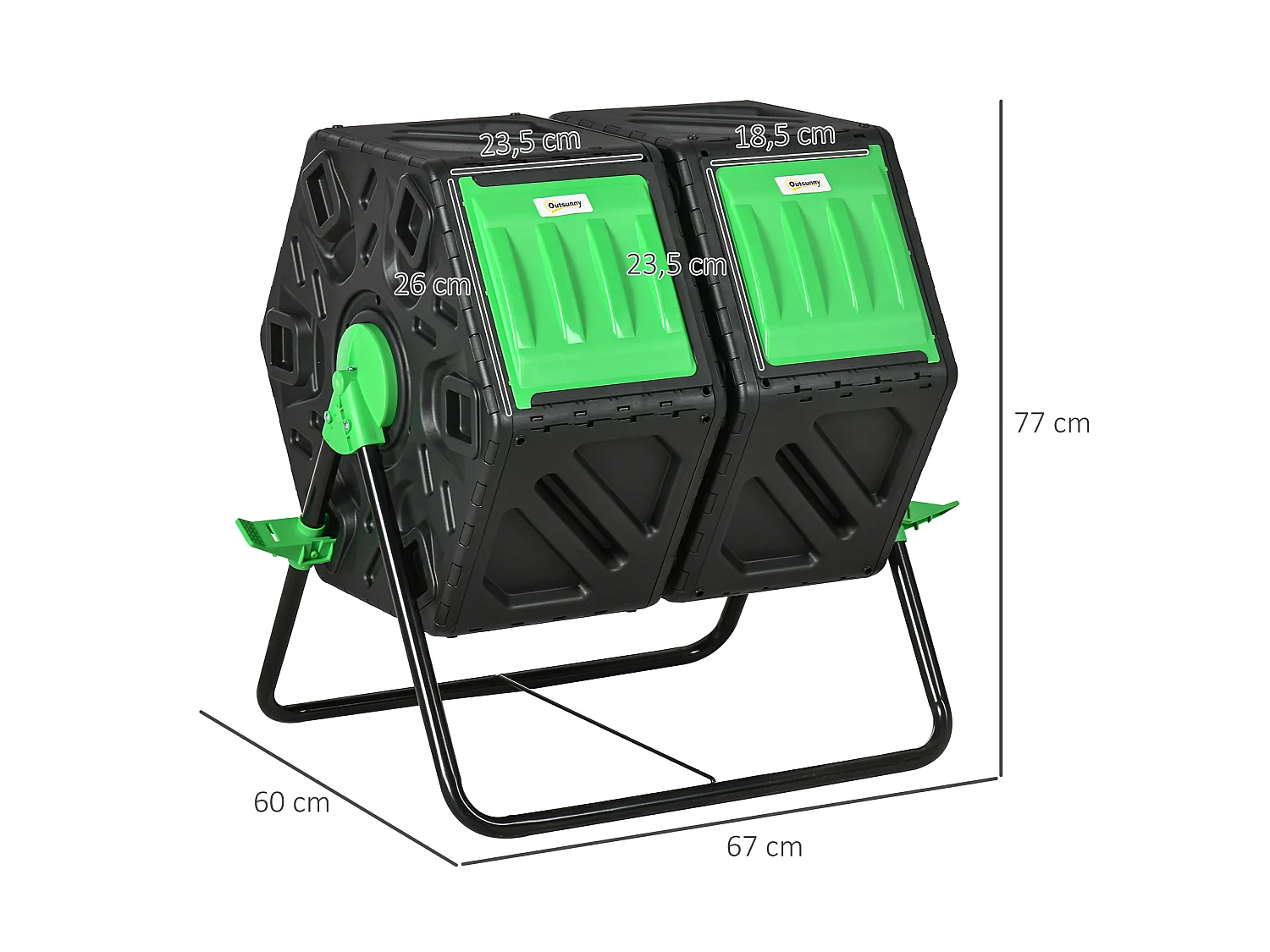 Composteur de jardin - bac à compost pour déchets - rotatif 360° - double chambre 130 L - acier PP vert noir