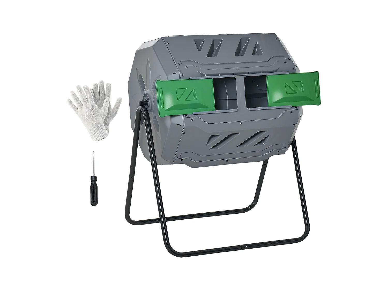 Composteur de jardin - bac à compost pour déchets - rotatif 360° - double chambre 160 L - acier noir PP vert gris