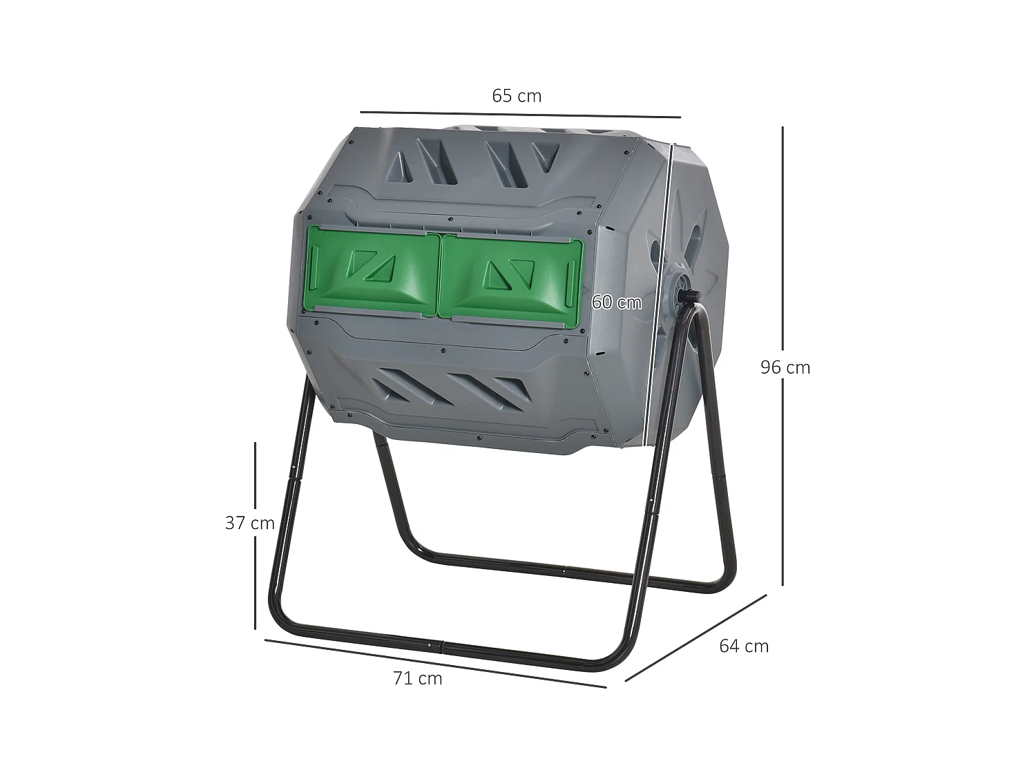 Composteur de jardin - bac à compost pour déchets - rotatif 360° - double chambre 160 L - acier noir PP vert gris