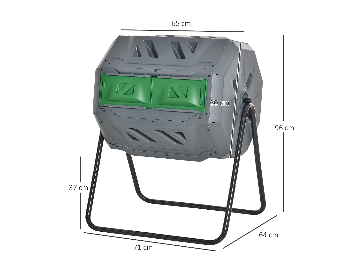 Composteur de jardin - bac à compost pour déchets - rotatif 360° - double chambre 160 L - acier noir PP vert gris