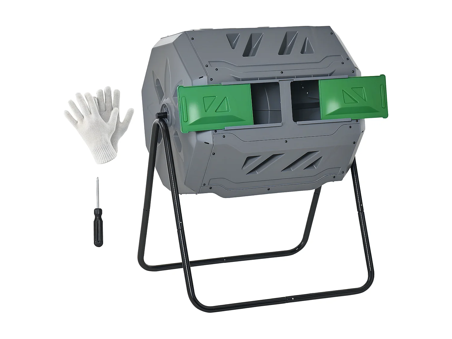 Composteur de jardin - bac à compost pour déchets - rotatif 360° - double chambre 160 L - acier noir PP vert gris