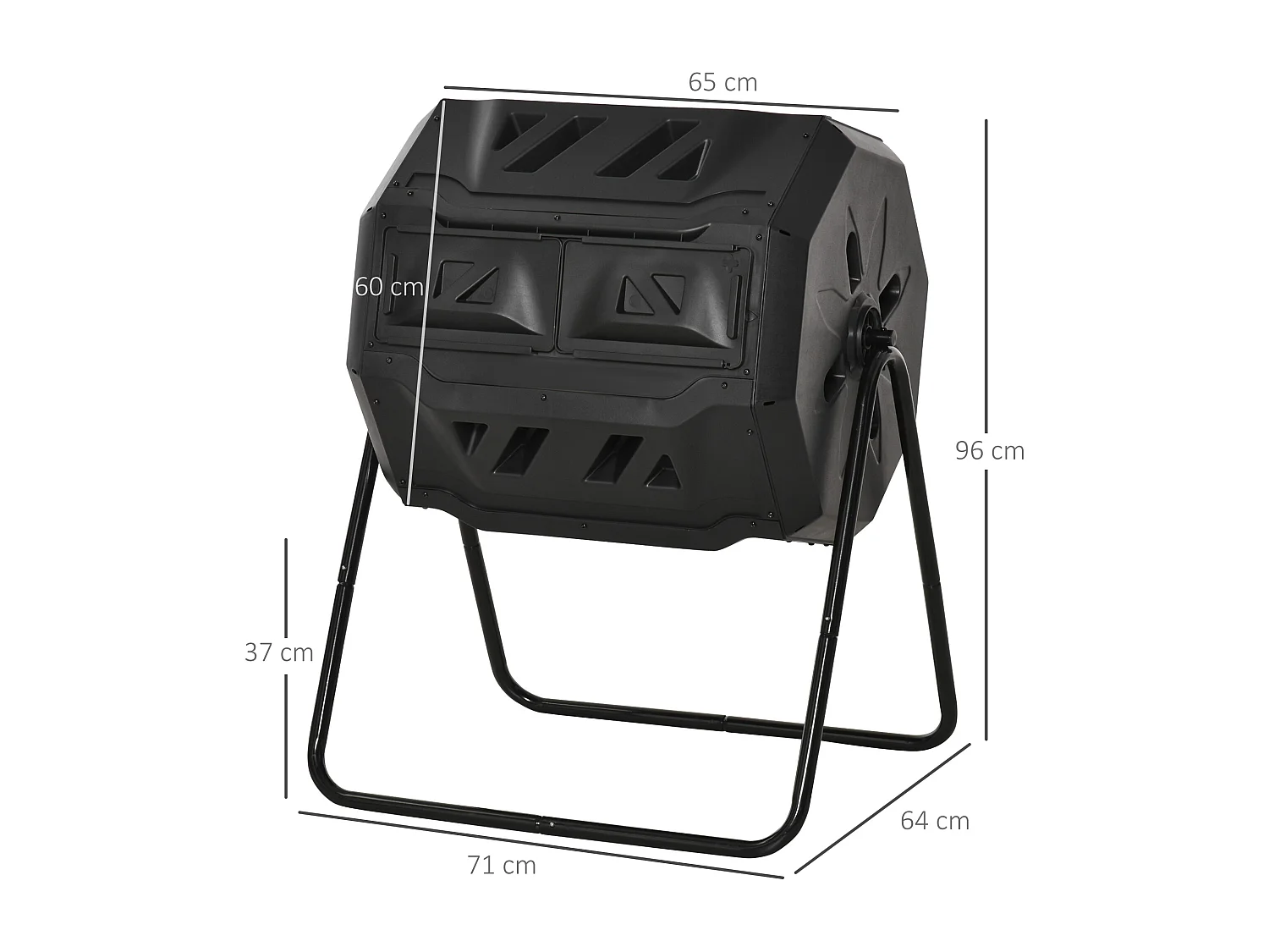 Composteur de jardin - bac à compost pour déchets - rotatif 360° - double chambre 160 L - acier PP noir