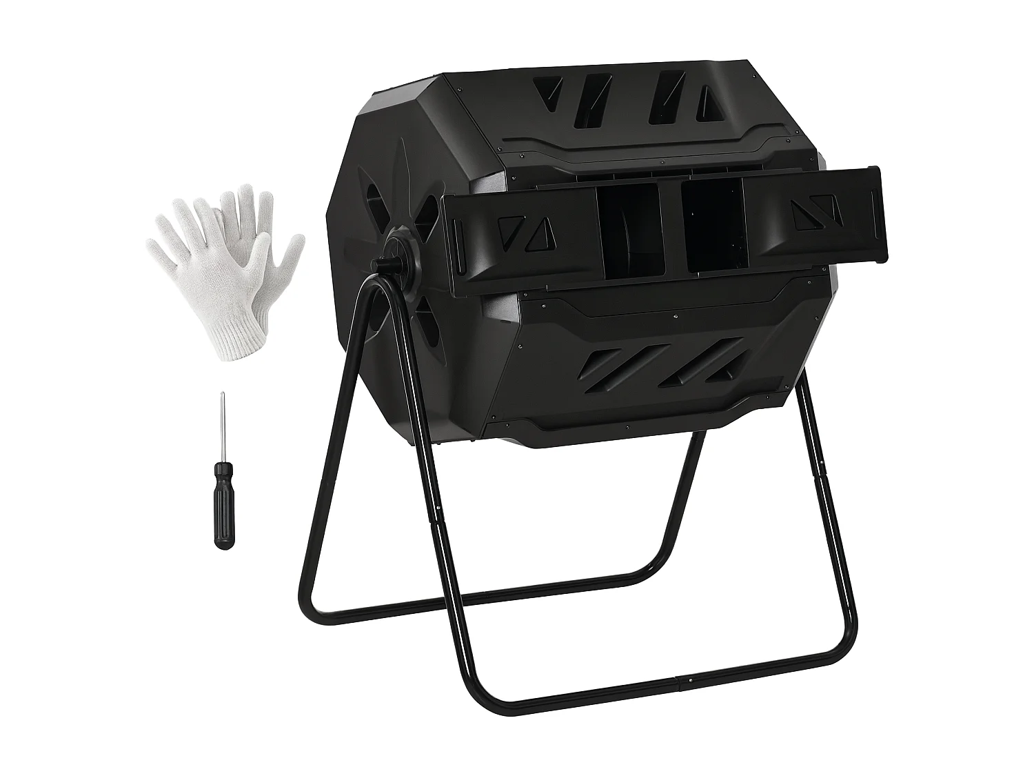 Composteur de jardin - bac à compost pour déchets - rotatif 360° - double chambre 160 L - acier PP noir