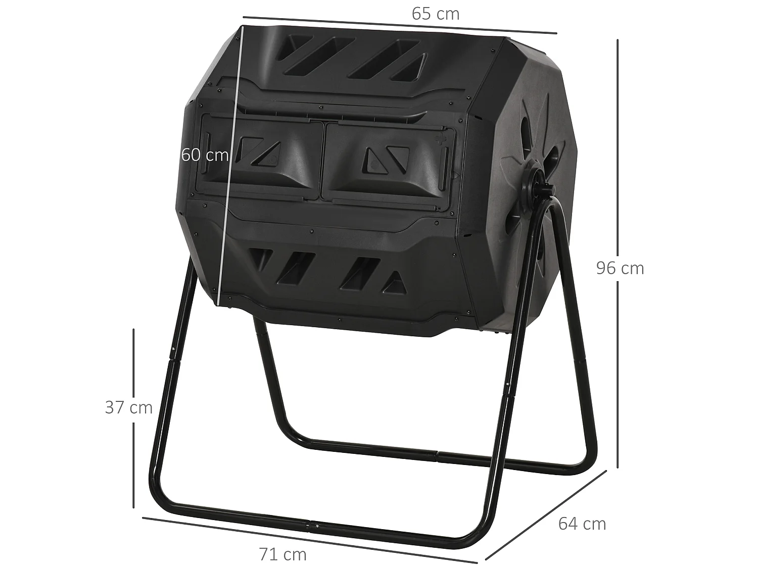 Composteur de jardin - bac à compost pour déchets - rotatif 360° - double chambre 160 L - acier PP noir