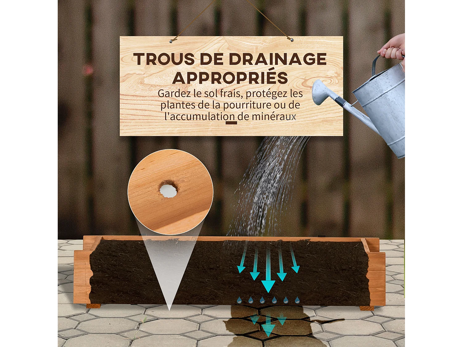 Jardinière suspendue pour fleurs plantes - balconnière - crochets, système d'irrigation intégrés - bois sapin pré-huilé