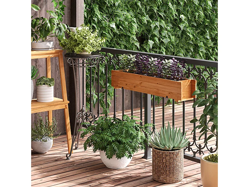 Jardinière suspendue pour fleurs plantes - balconnière - crochets, système d'irrigation intégrés - bois sapin pré-huilé