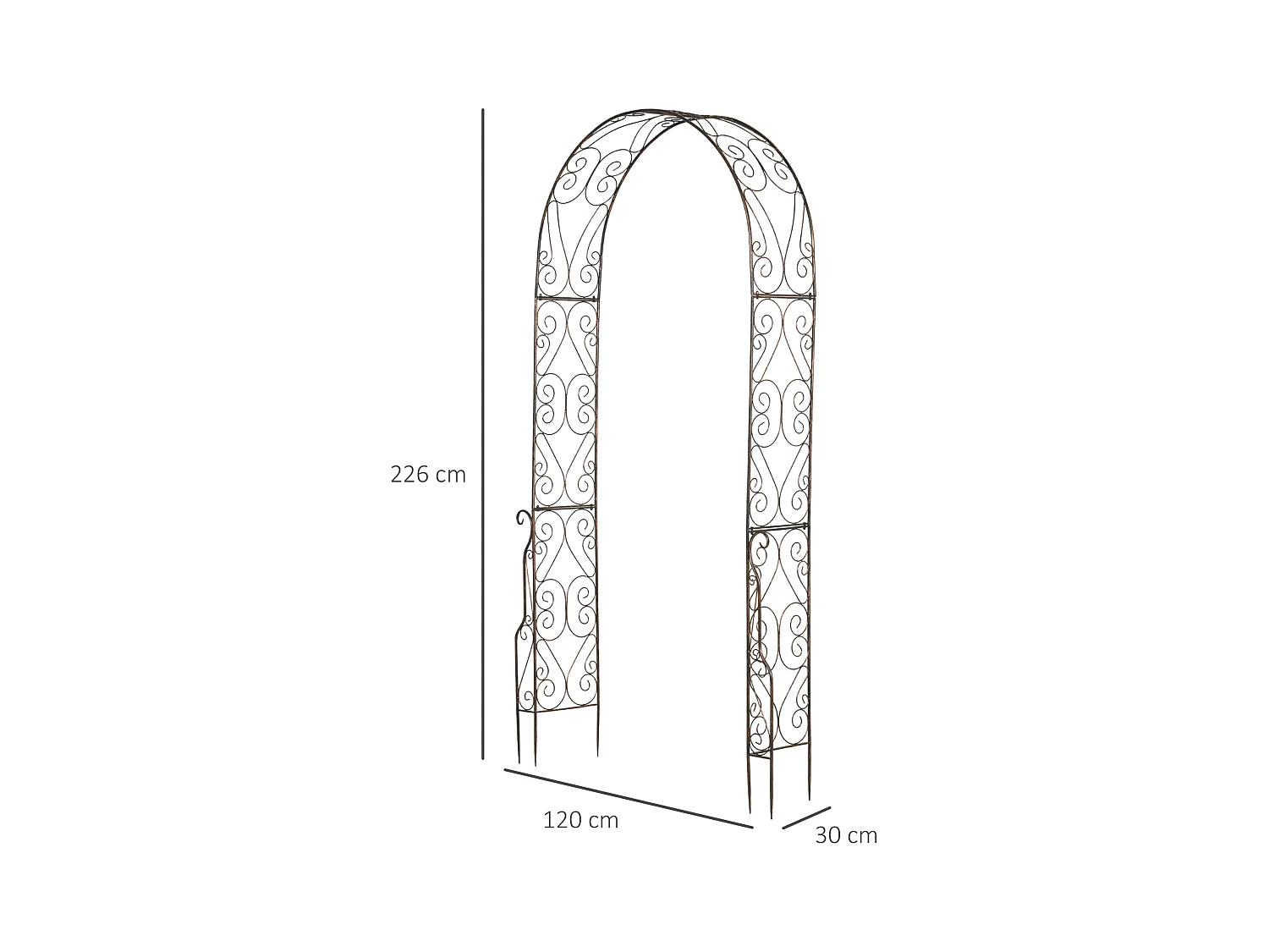 Arche de jardin arche à rosiers style fer forgé dim. 120L x 30l x 226H cm métal époxy noir vieilli cuivré