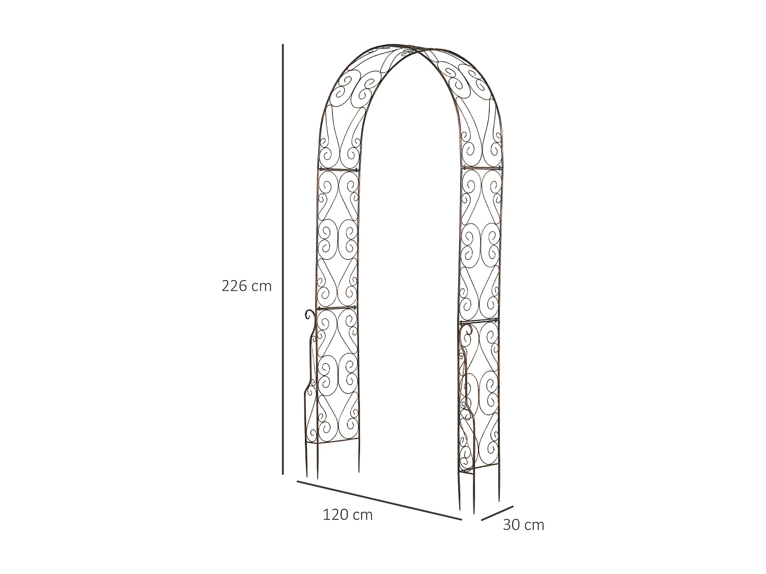 Arche de jardin arche à rosiers style fer forgé dim. 120L x 30l x 226H cm métal époxy noir vieilli cuivré
