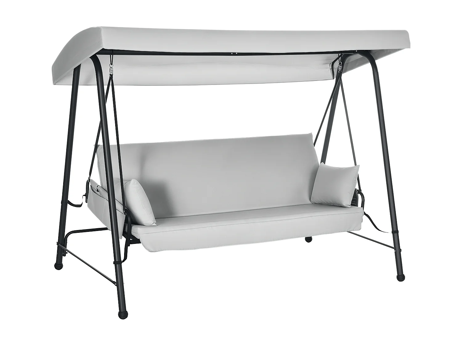 Balancelle de jardin 3 places convertible auvent réglable épais coussins amovibles polyester acier époxy gris clair