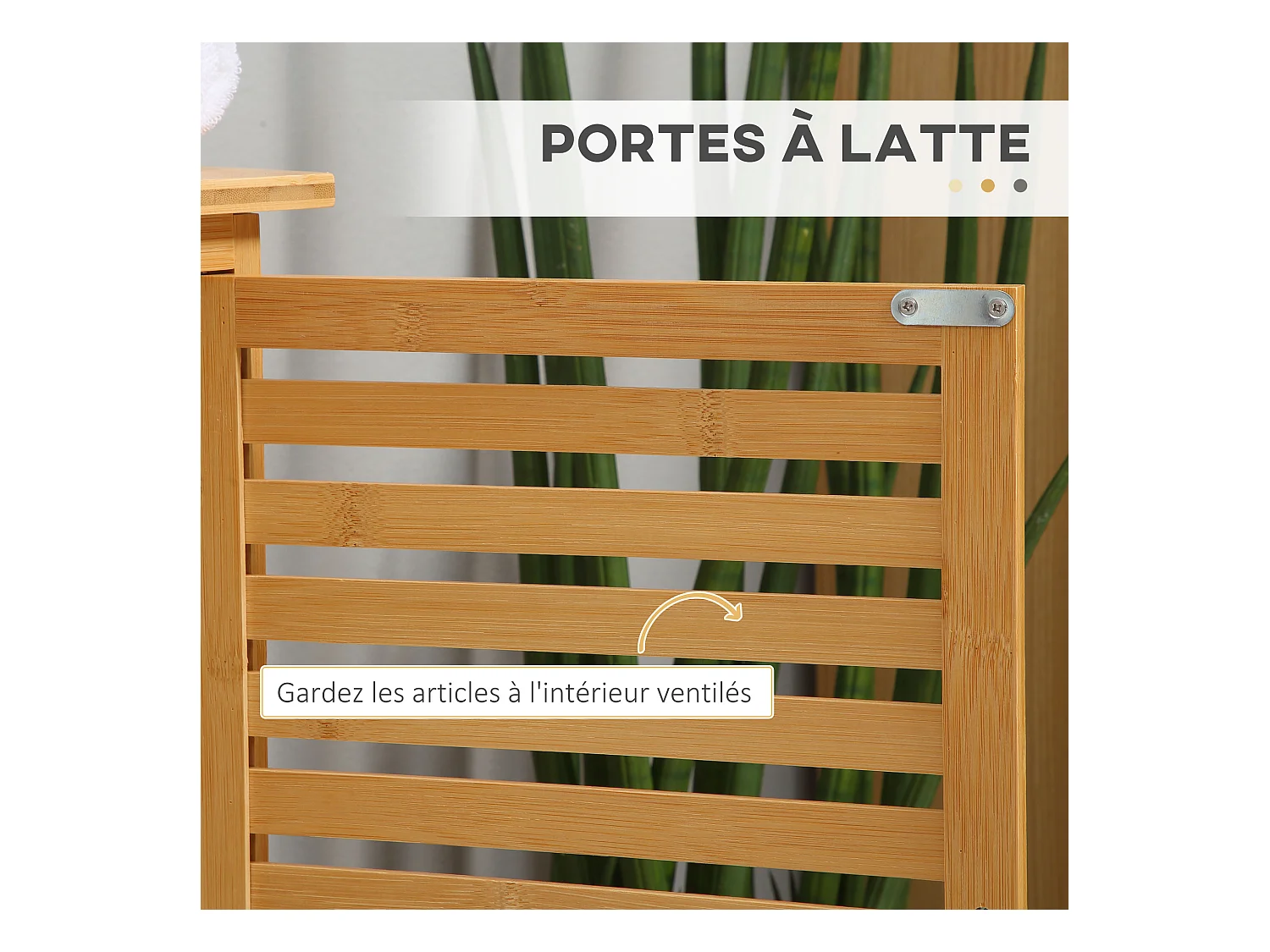 Meuble sous-vasque 2 portes à lattes - dim. 66L x 29l x 61,5H cm - bois de bambou verni