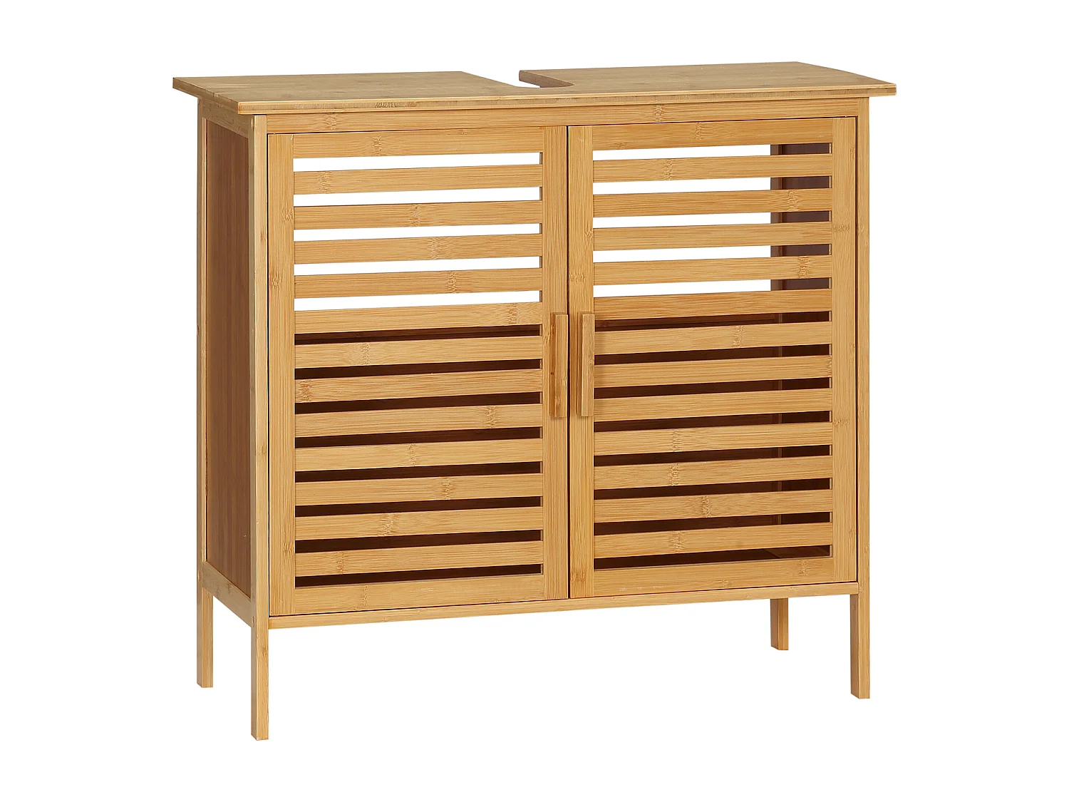 Meuble sous-vasque 2 portes à lattes - dim. 66L x 29l x 61,5H cm - bois de bambou verni