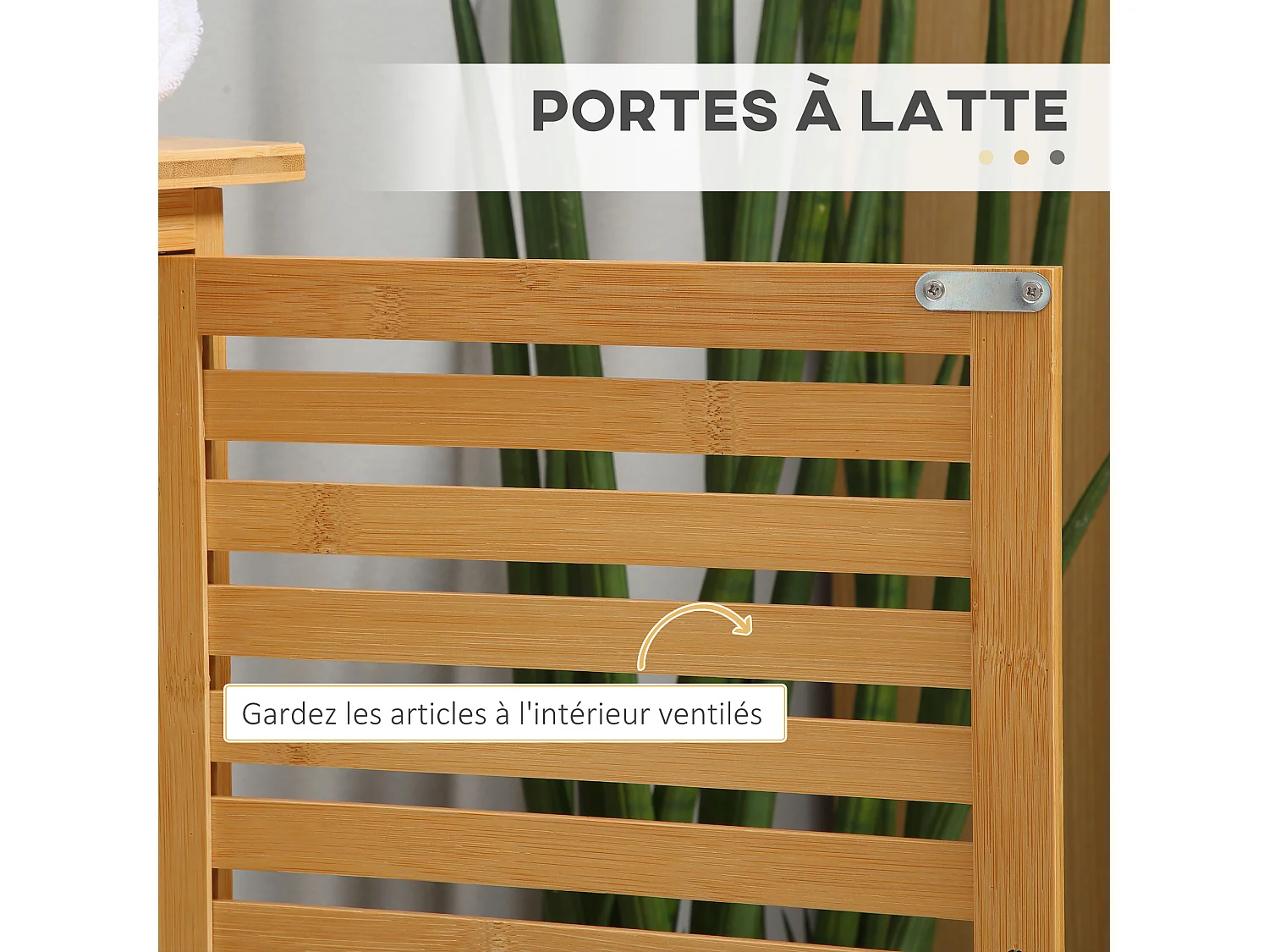 Meuble sous-vasque 2 portes à lattes - dim. 66L x 29l x 61,5H cm - bois de bambou verni