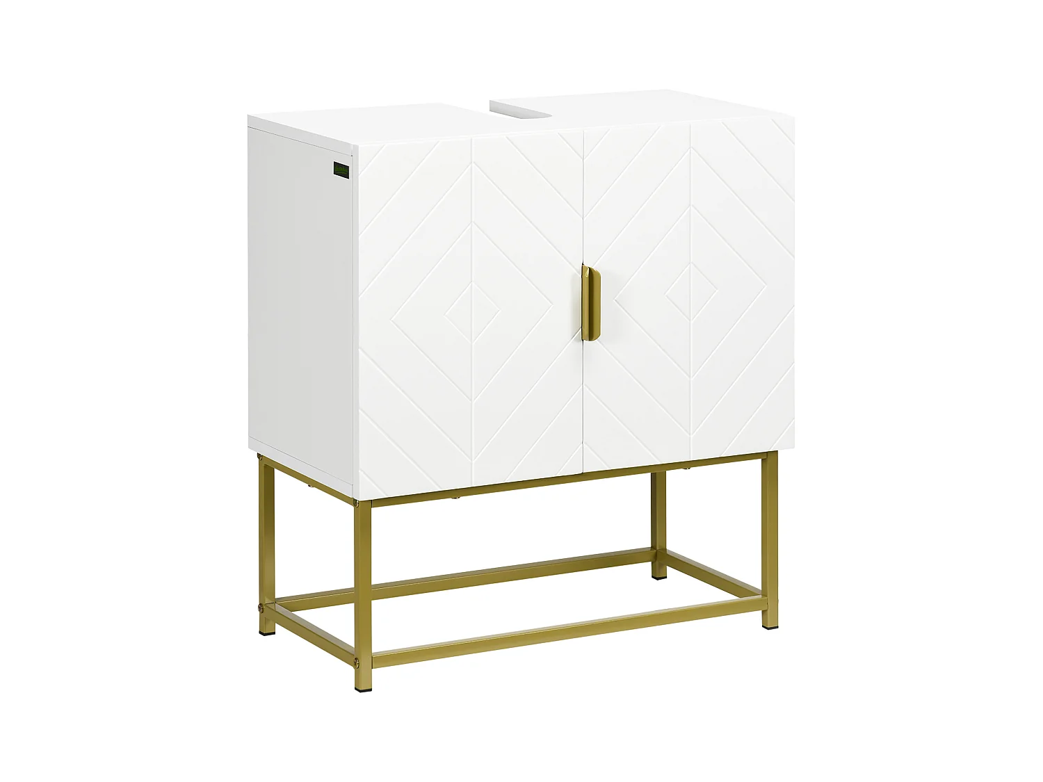 Meuble sous vasque - 2 portes - dim. 60L x 30l x 65H cm - acier doré MDF blanc