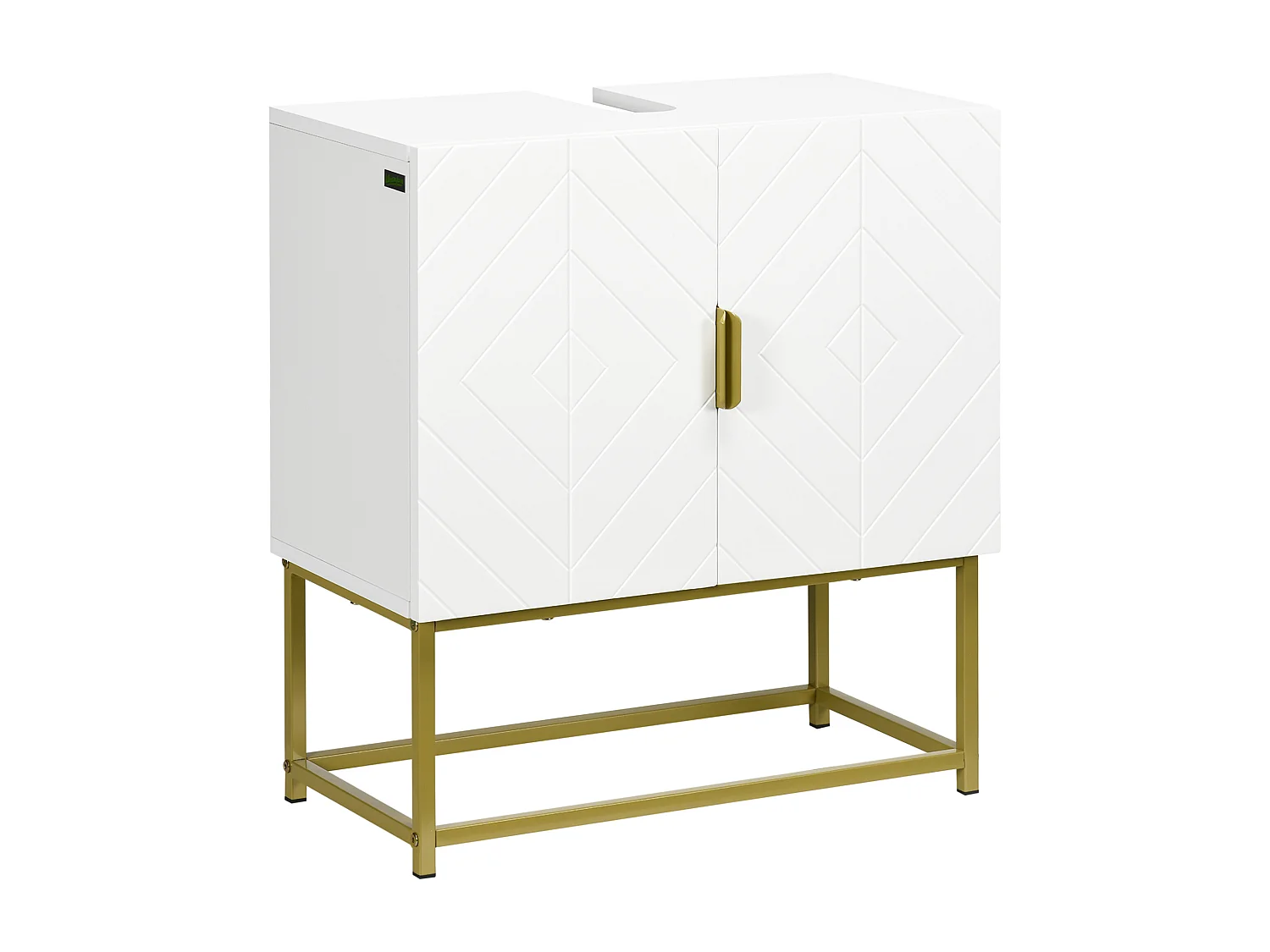 Meuble sous vasque - 2 portes - dim. 60L x 30l x 65H cm - acier doré MDF blanc
