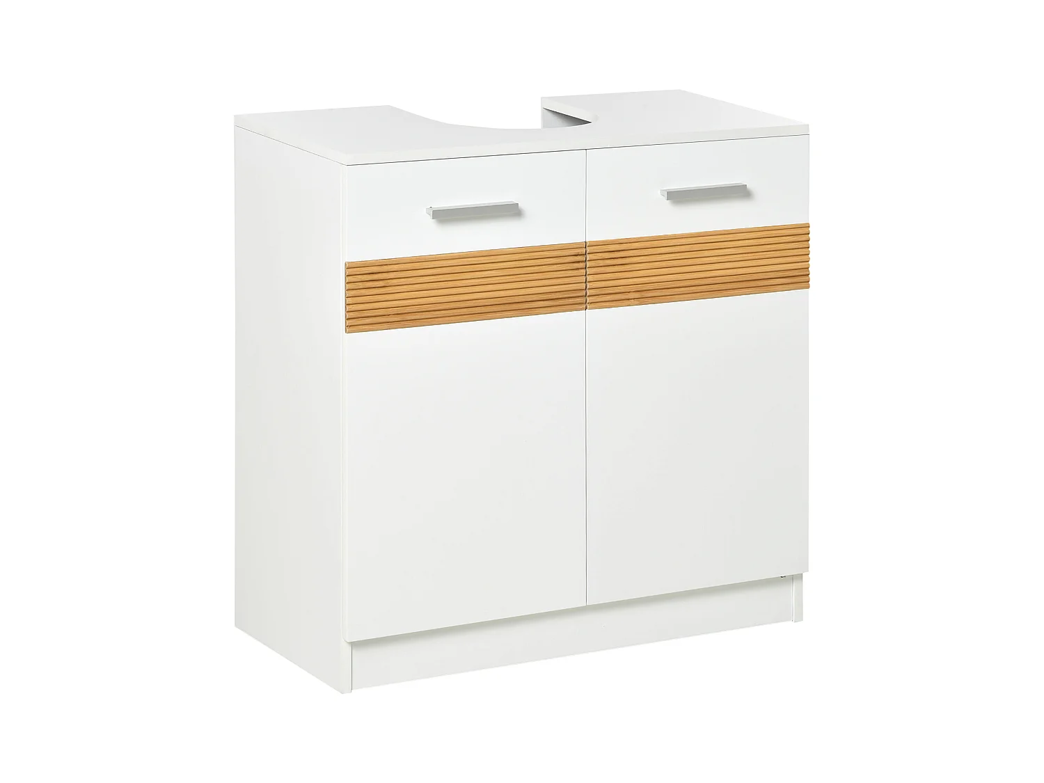 Meuble vasque style cosy chic bandeau 10 bambous placard 2 portes avec étagère MDF dim. 60L x 30l x 60,5H cm blanc