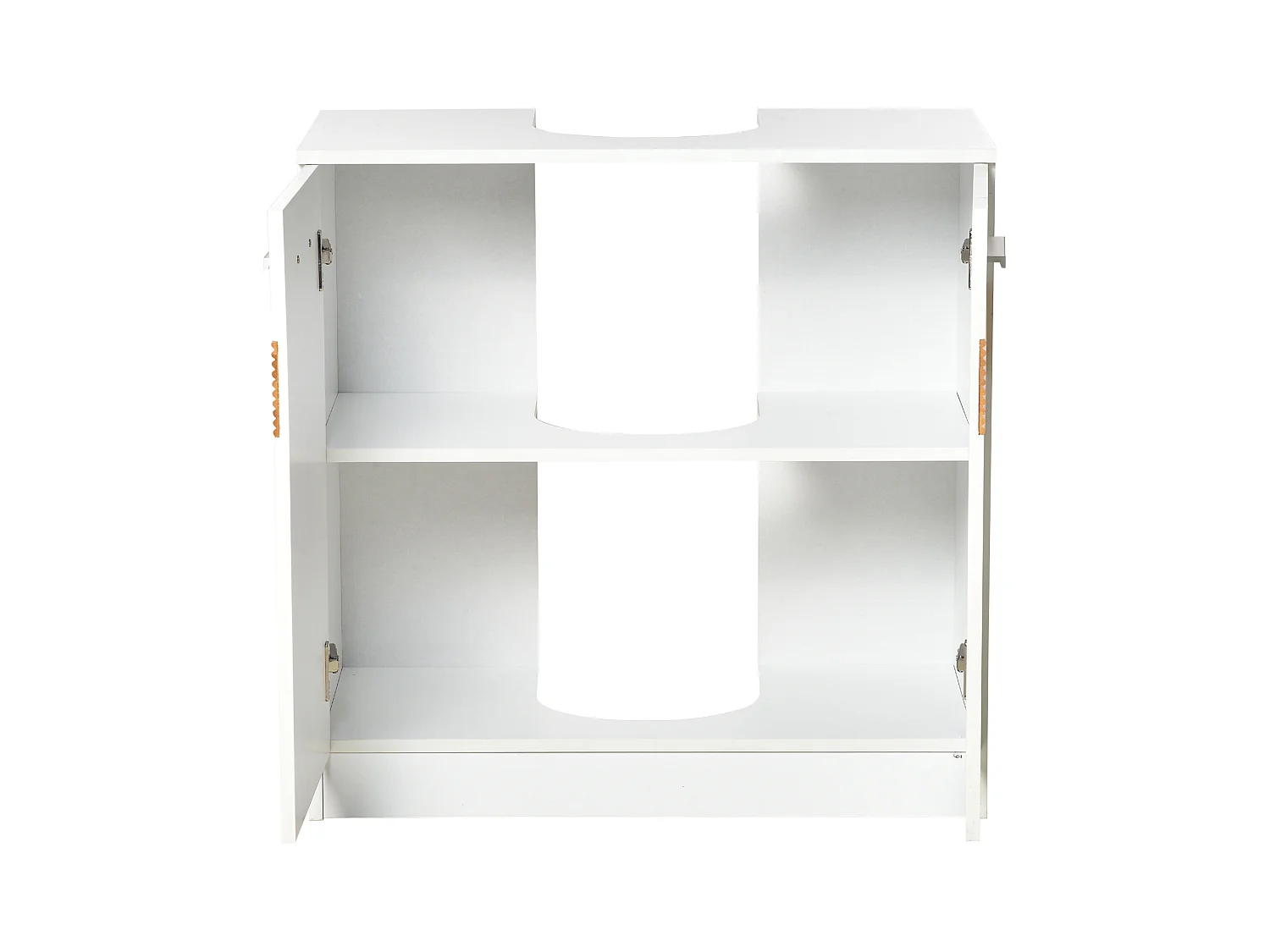Meuble vasque style cosy chic bandeau 10 bambous placard 2 portes avec étagère MDF dim. 60L x 30l x 60,5H cm blanc