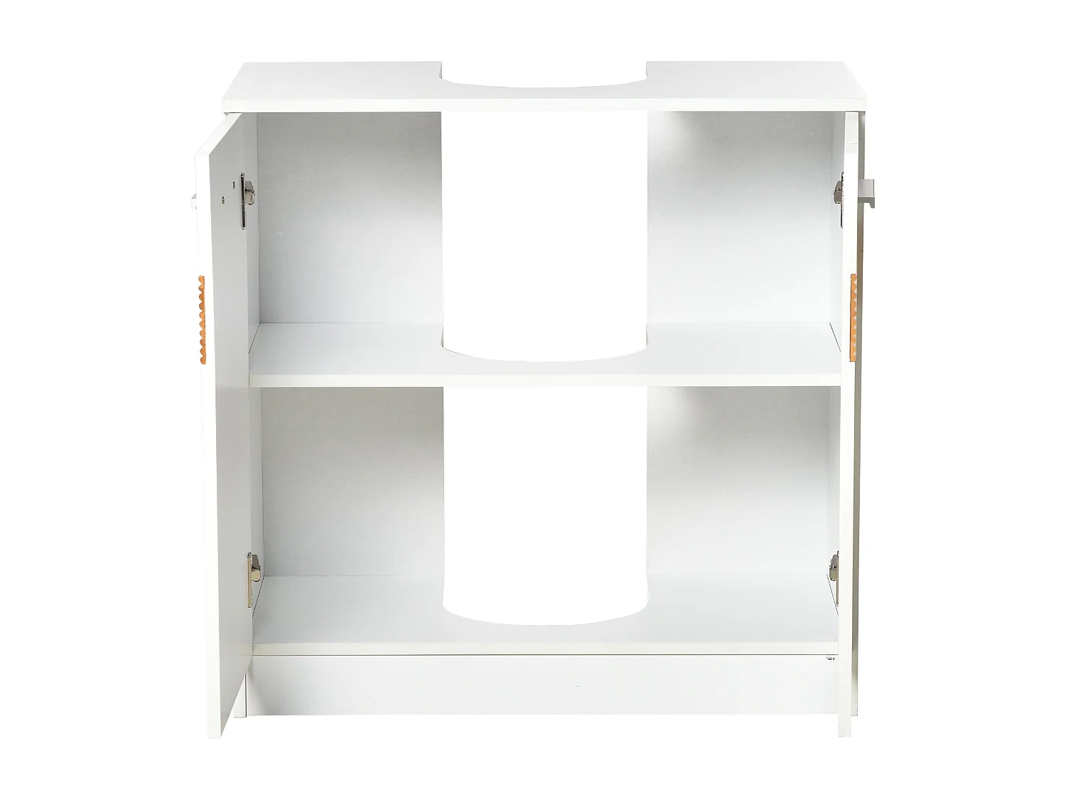 Meuble vasque style cosy chic bandeau 10 bambous placard 2 portes avec étagère MDF dim. 60L x 30l x 60,5H cm blanc