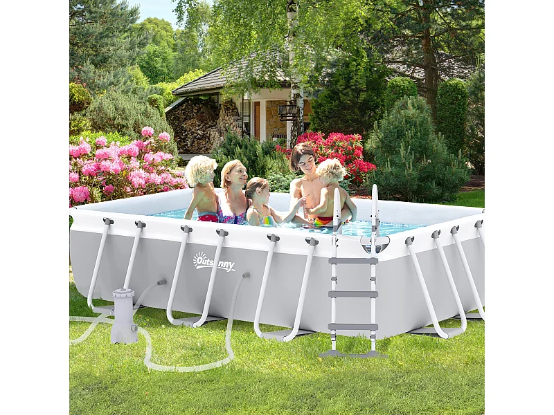 Piscine tubulaire hors sol 5 personnes avec accessoires dim. 425L x 230l x 101H cm acier PVC gris bleu