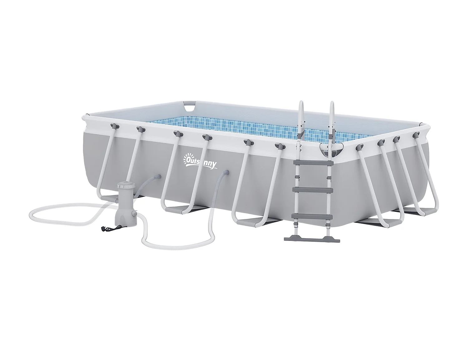 Piscine tubulaire hors sol 5 personnes avec accessoires dim. 425L x 230l x 101H cm acier PVC gris bleu