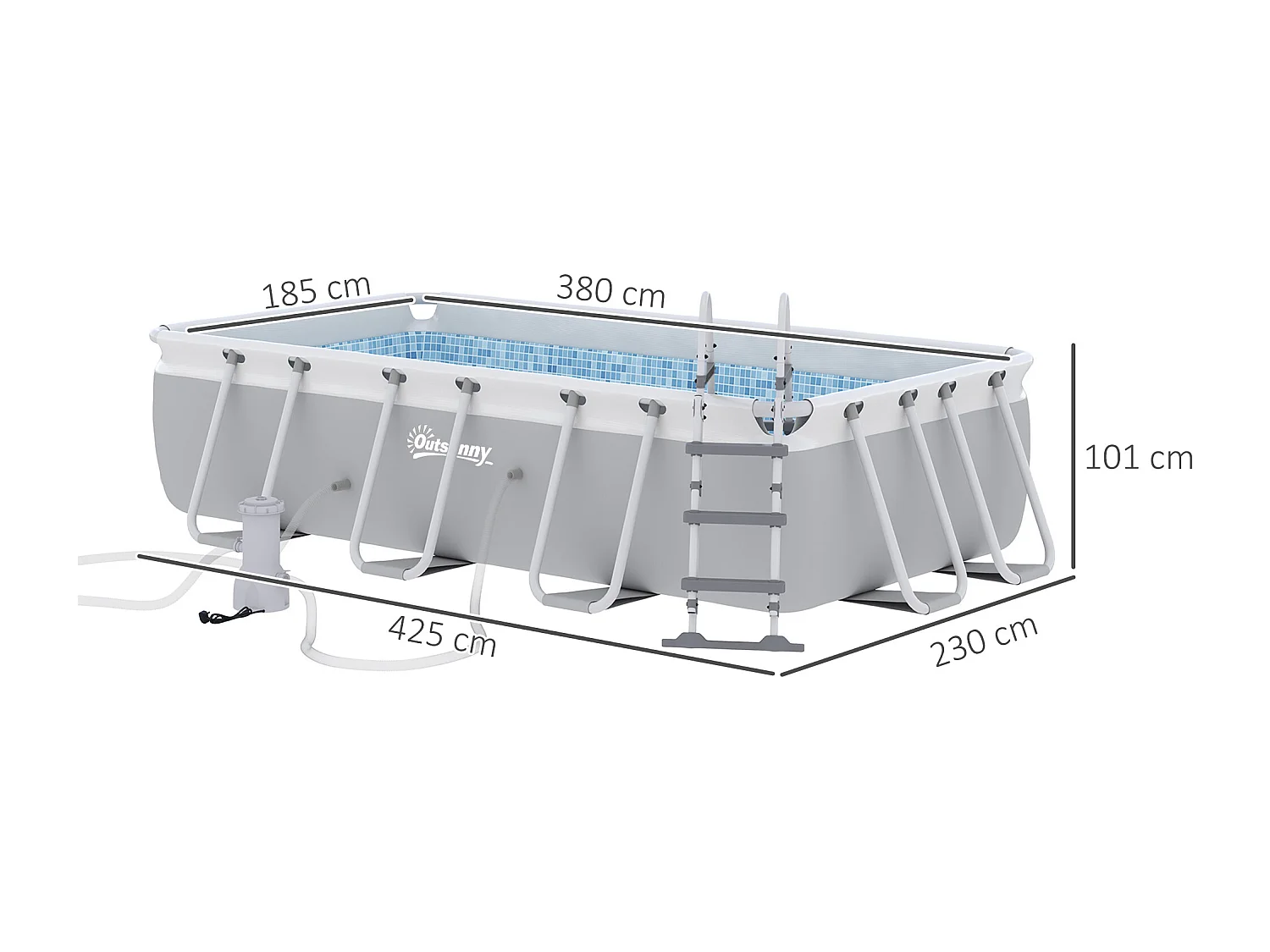 Piscine tubulaire hors sol 5 personnes avec accessoires dim. 425L x 230l x 101H cm acier PVC gris bleu