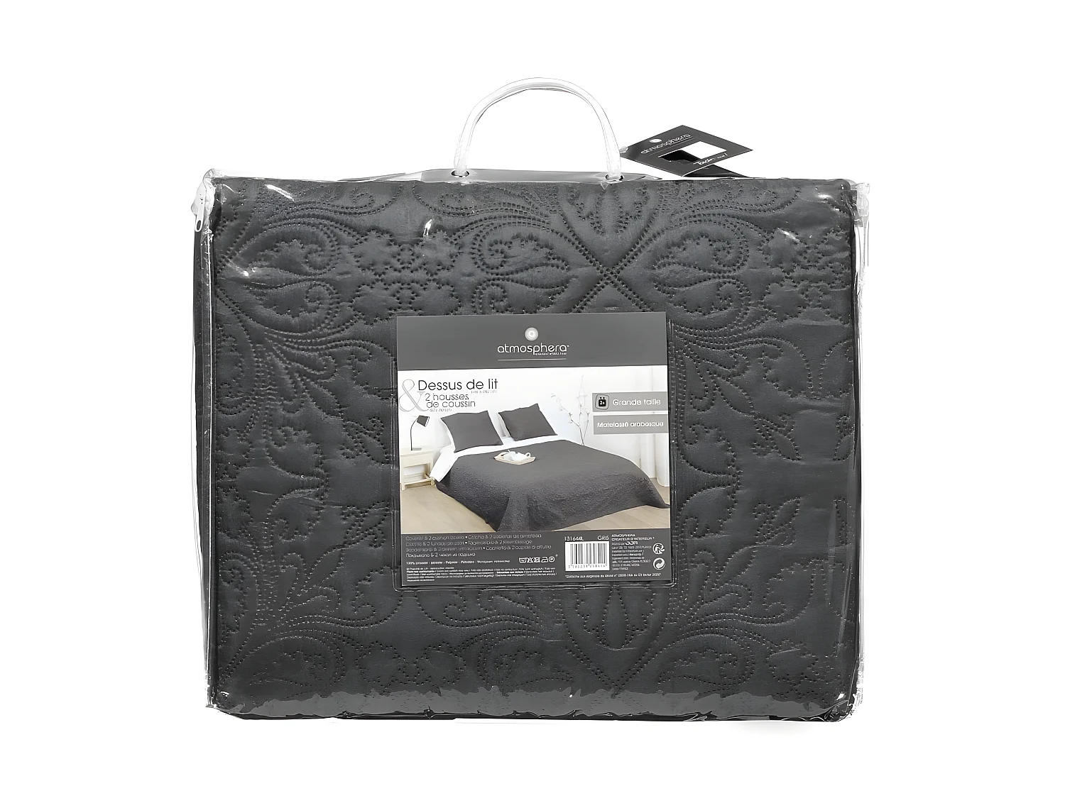 Dessus de lit Gris foncé motif Arabesque 240 x 260 avec 2 Taies