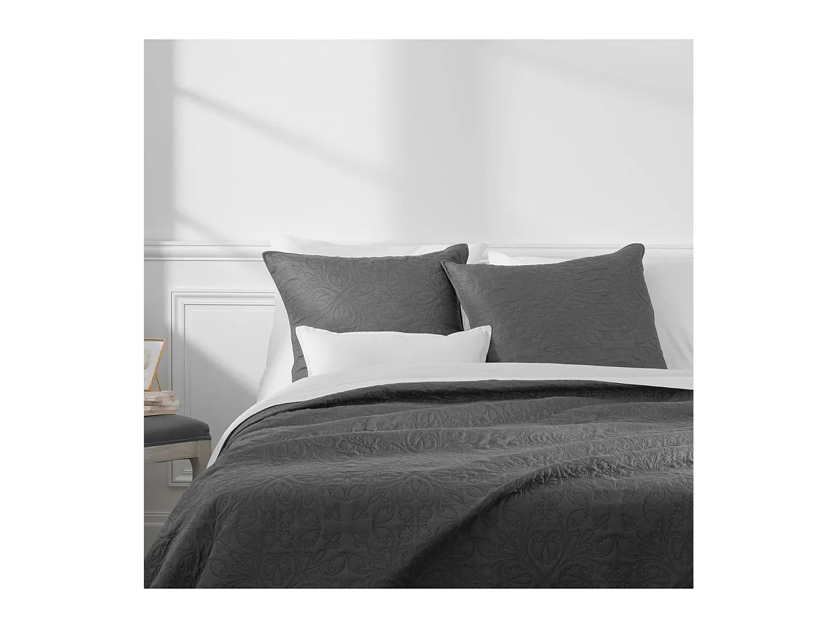 Dessus de lit Gris foncé motif Arabesque 240 x 260 avec 2 Taies