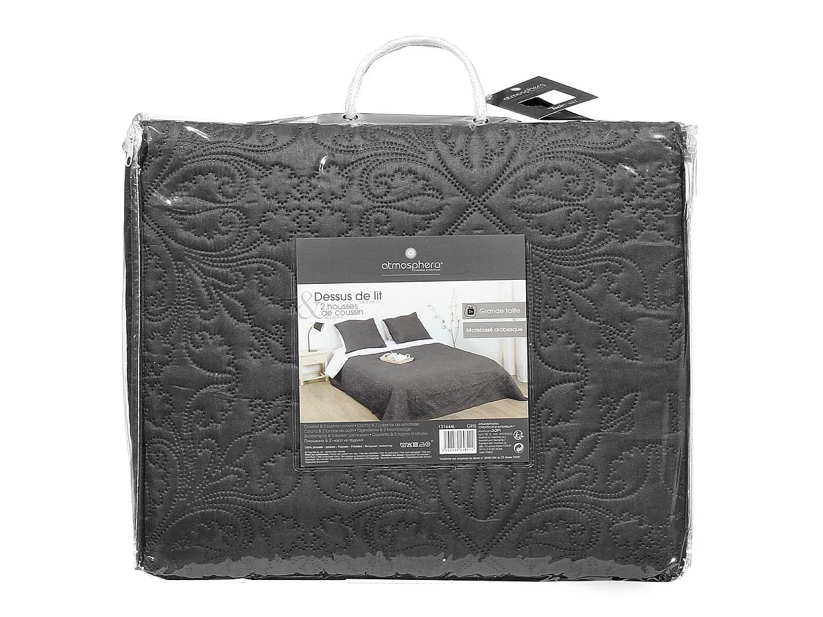 Dessus de lit Gris foncé motif Arabesque 240 x 260 avec 2 Taies