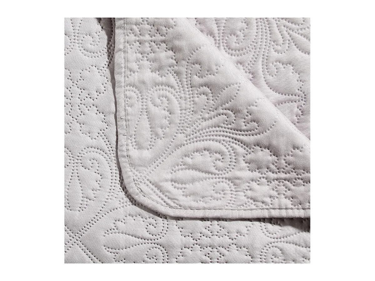 Dessus de lit Beige Lin motif Arabesque 240 x 260 avec 2 Taies