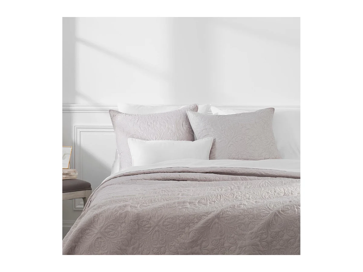 Dessus de lit Beige Lin motif Arabesque 240 x 260 avec 2 Taies